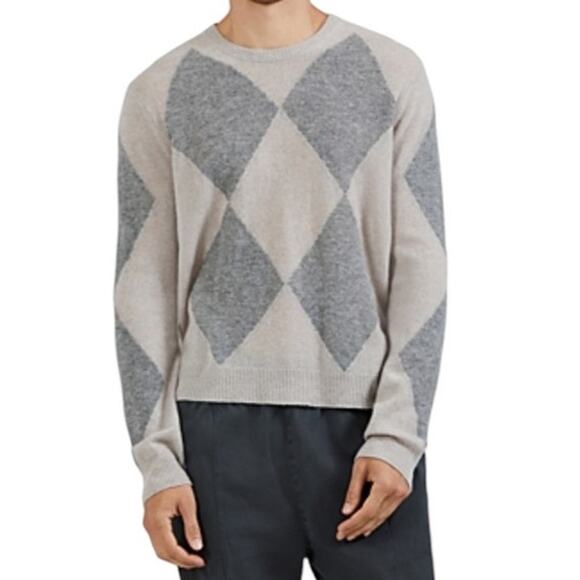 ATM Anthony Thomas Melillo XXL NEW Men's Argyle Cashmere Crewneck Sweater Grey - Picture 3 of 6